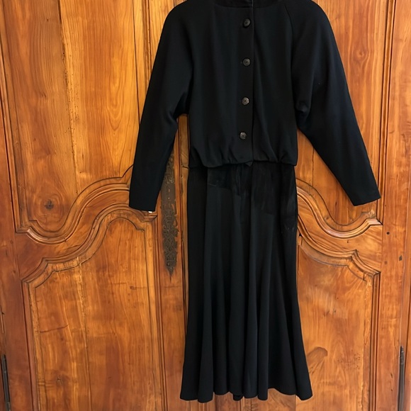 Vintage black suede and wool dress St.Gillian by Kay Unger - Picture 8 of 10